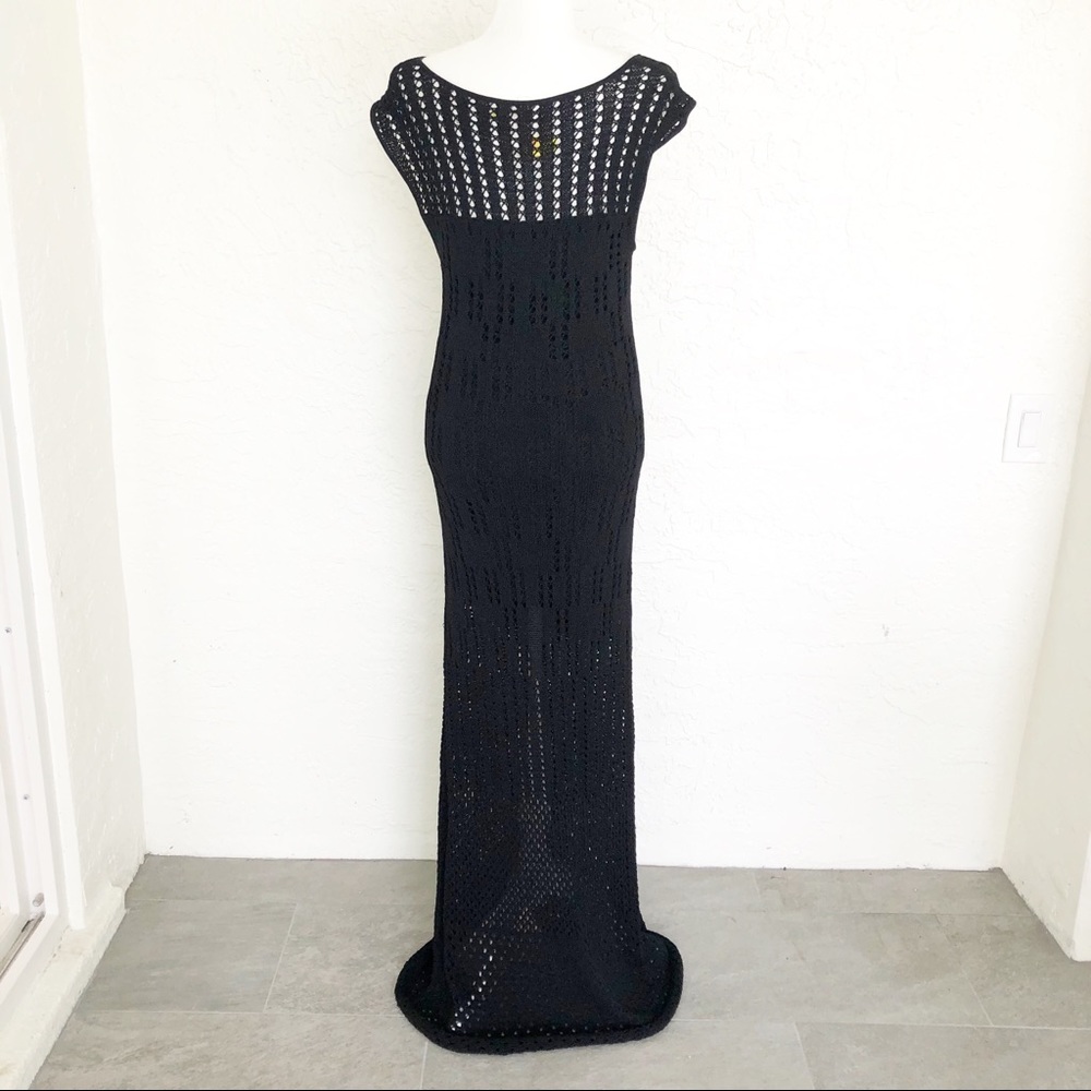 Catherine Malandrino Black Crochet Evening Dress L - Picture 5 of 6